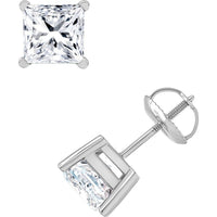 18K White Gold 1.02 Carats Total Weight Diamond Stud Earrings with Princess Cut Lab Diamonds and Threaded Screw Backs (0.51 Carats per Earring) - IGI Certified E-F VS2 - Covaloro Fine Jewelry