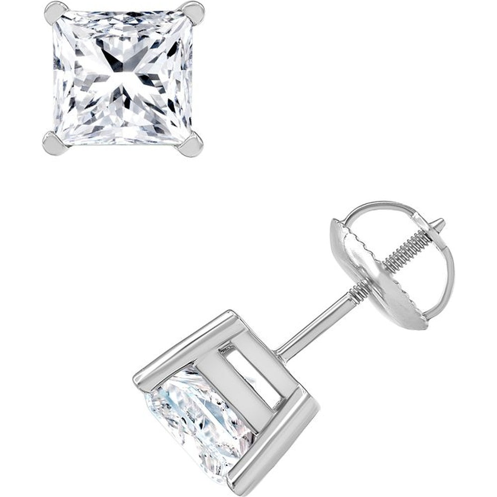 18K White Gold 1.02 Carats Total Weight Diamond Stud Earrings with Princess Cut Lab Diamonds and Threaded Screw Backs (0.51 Carats per Earring) - IGI Certified E-F VS2 - Covaloro Fine Jewelry