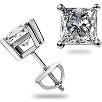 18K White Gold 1.02 Carats Total Weight Diamond Stud Earrings with Princess Cut Lab Diamonds and Threaded Screw Backs (0.51 Carats per Earring) - IGI Certified E-F VS2 - Covaloro Fine Jewelry