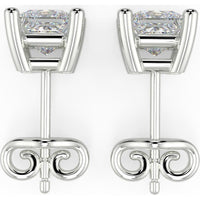 18K White Gold 1.02 Carats Total Weight Diamond Stud Earrings with Princess Cut Lab Diamonds and Threaded Screw Backs (0.51 Carats per Earring) - IGI Certified E-F VS2 - Covaloro Fine Jewelry