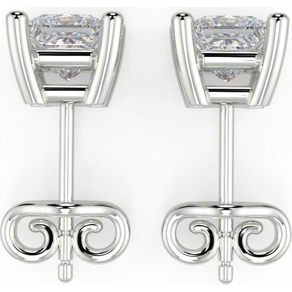 18K White Gold 1.02 Carats Total Weight Diamond Stud Earrings with Princess Cut Lab Diamonds and Threaded Screw Backs (0.51 Carats per Earring) - IGI Certified E-F VS2 - Covaloro Fine Jewelry