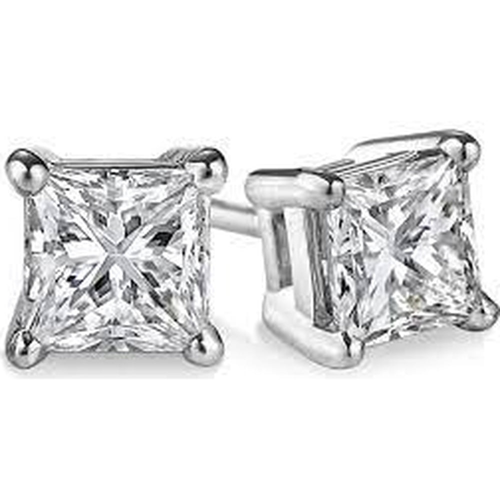 18K White Gold 1.02 Carats Total Weight Diamond Stud Earrings with Princess Cut Lab Diamonds and Threaded Screw Backs (0.51 Carats per Earring) - IGI Certified E-F VS2 - Covaloro Fine Jewelry