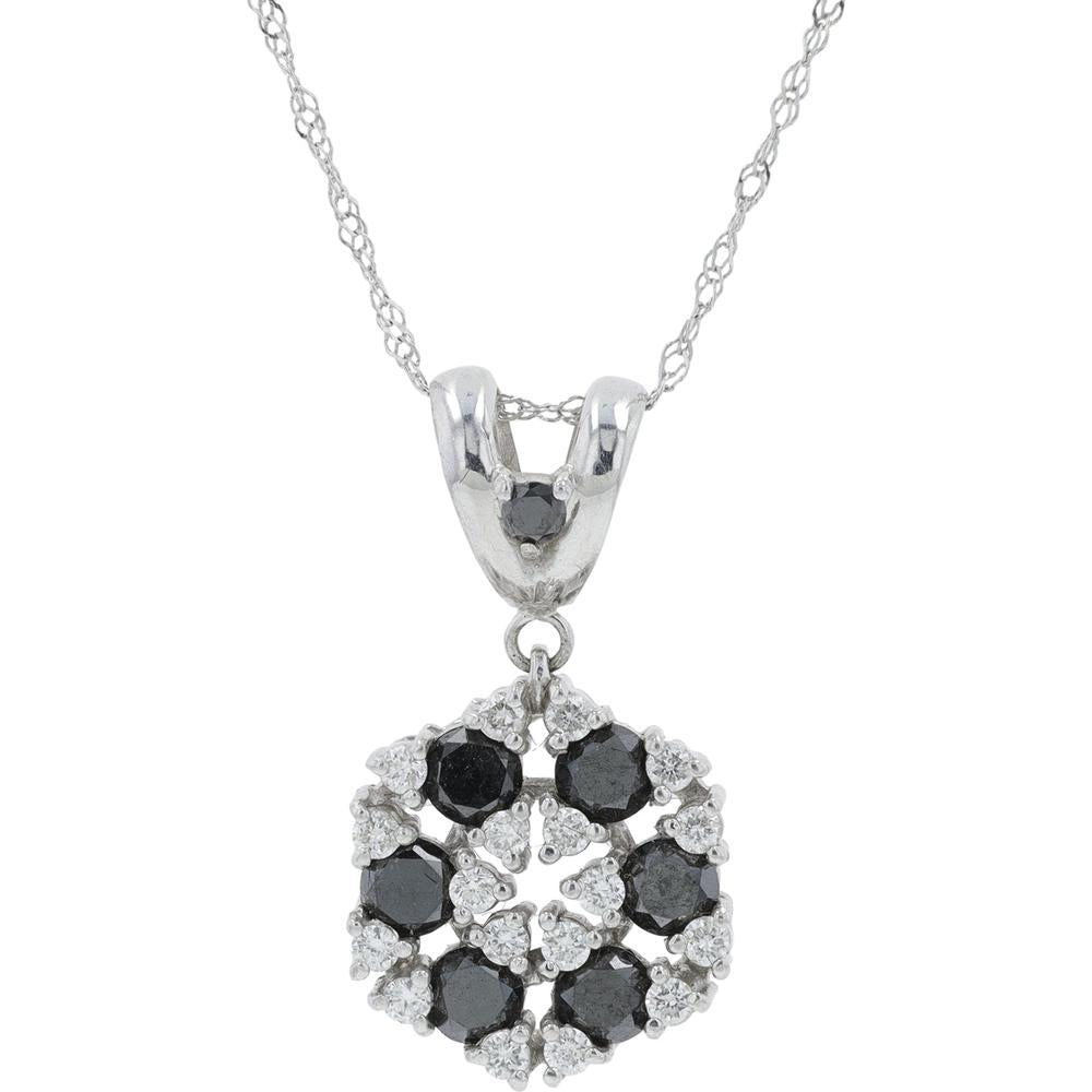 18K White Gold 1.04 Carat Total Weight Diamond Pendant with Floral Design and Milgrain Detail