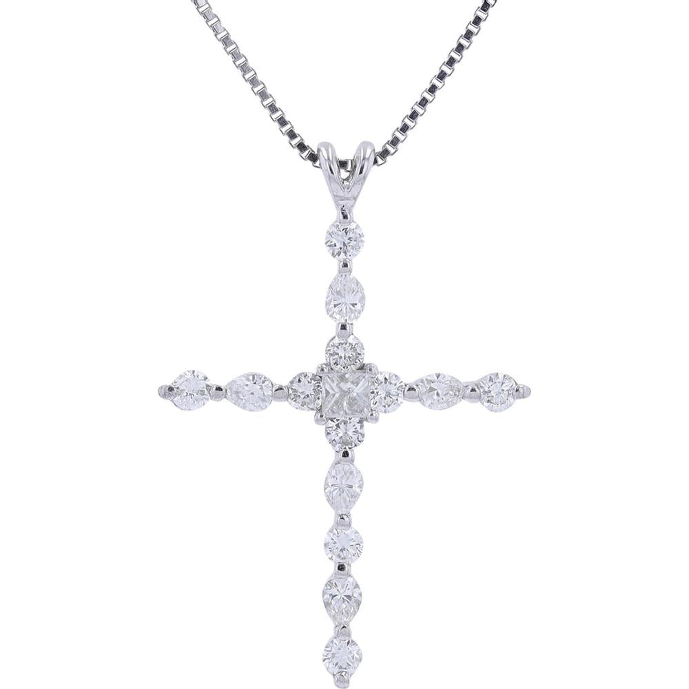 18K White Gold 1.07 Carat Diamond Cross Pendant