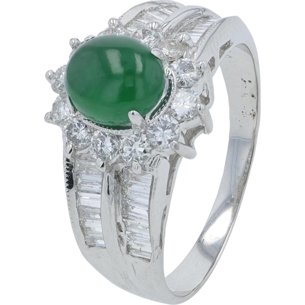 18K White Gold 1.17 Carat Jade Center Ring with 1.20 Carat Diamond Halo - Platinum 900
