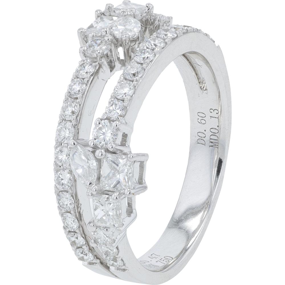 18K White Gold 1.20 Carat Diamond Ring with Pavé and Cluster Set Square and Marquise Diamonds