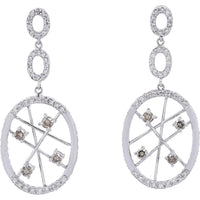 18K White Gold 1.38 Carat Diamond Drop Earrings with Geometric Oval Design