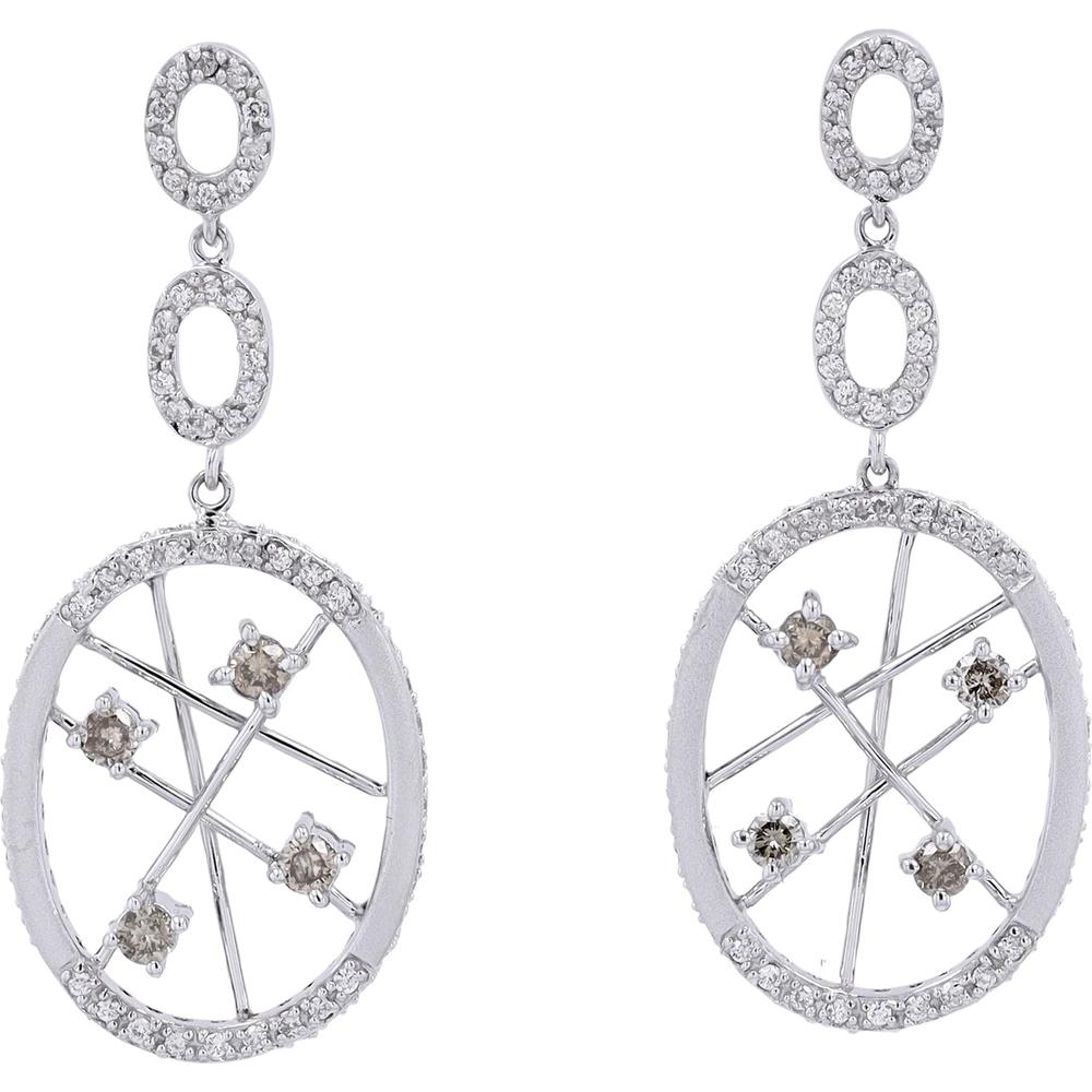 18K White Gold 1.38 Carat Diamond Drop Earrings with Geometric Oval Design