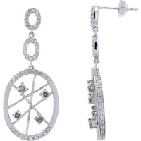 18K White Gold 1.38 Carat Diamond Drop Earrings with Geometric Oval Design