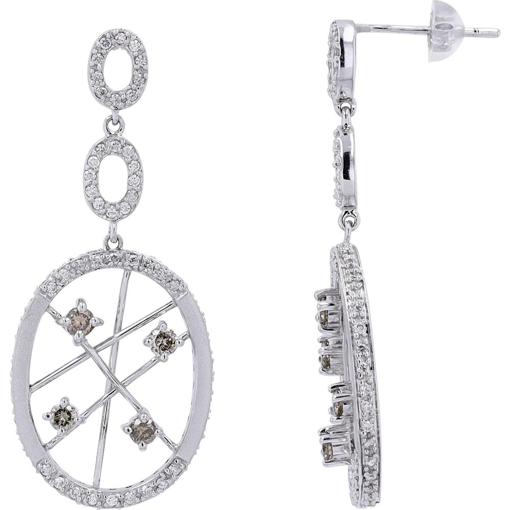 18K White Gold 1.38 Carat Diamond Drop Earrings with Geometric Oval Design