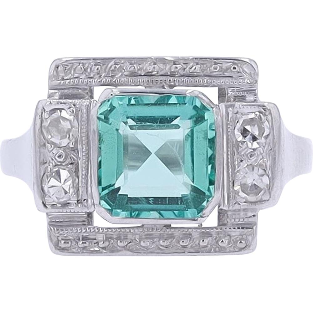 18K White Gold 1.40 Carat No Oil Colombian Emerald Ring with 0.10 Carat Total Diamond Accents - GIA Certified
