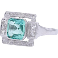 18K White Gold 1.40 Carat No Oil Colombian Emerald Ring with 0.10 Carat Total Diamond Accents - GIA Certified