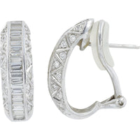 18K White Gold 1.40 Total Carat Weight Diamond J-Hoops with Baguette Cut Diamonds