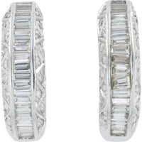 18K White Gold 1.40 Total Carat Weight Diamond J-Hoops with Baguette Cut Diamonds