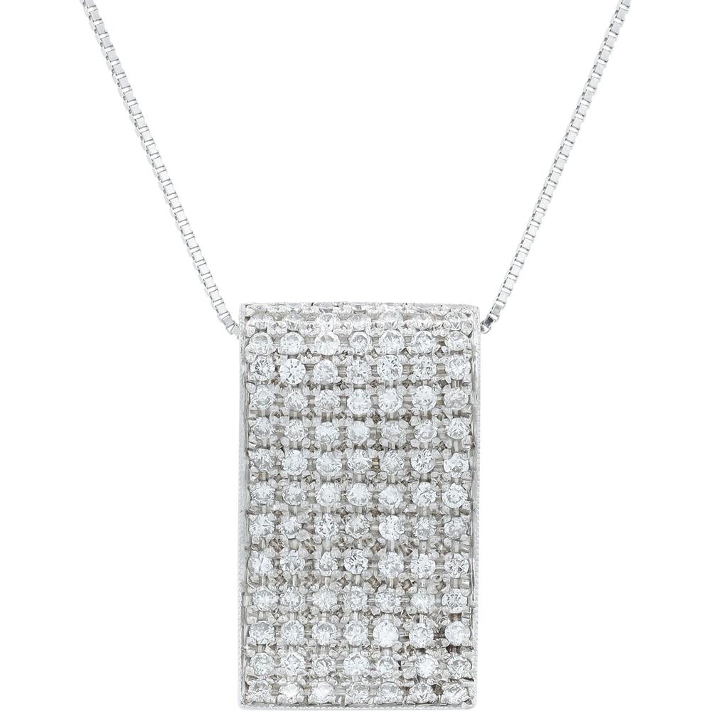 18K White Gold 1.43 Carat Diamond Rectangle Pendant Necklace - 18" Chain