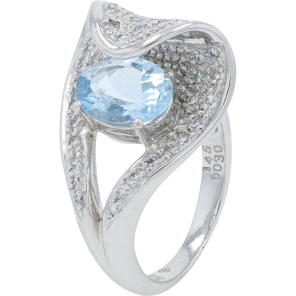 18K White Gold 1.45 Carat Aqua Ring with Diamond Accent - 0.30 Carat Total Diamond Weight