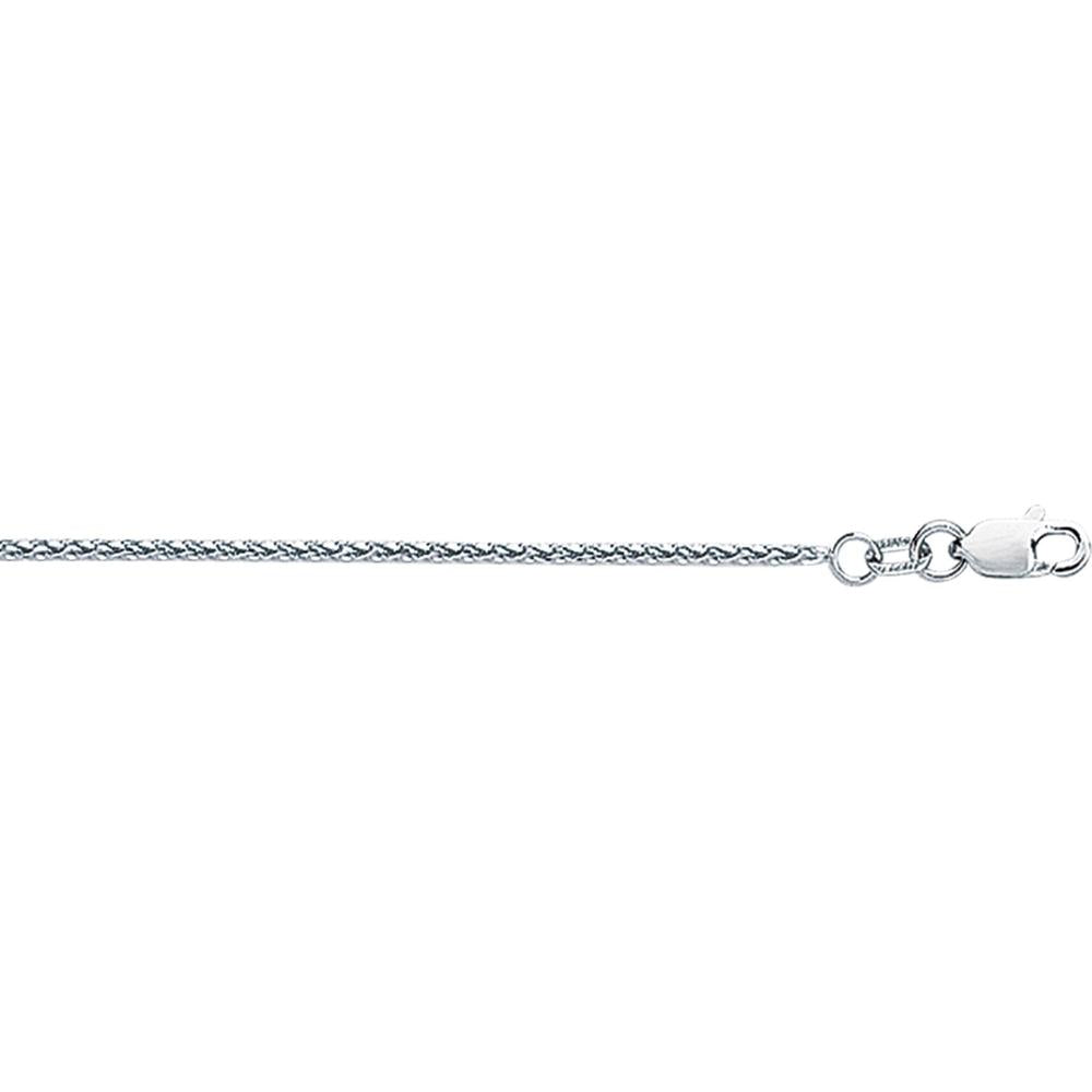 18K White Gold 1.4mm Diamond-Cut Round Wheat Chain Necklace - 16" by Orozza Fine Jewelry