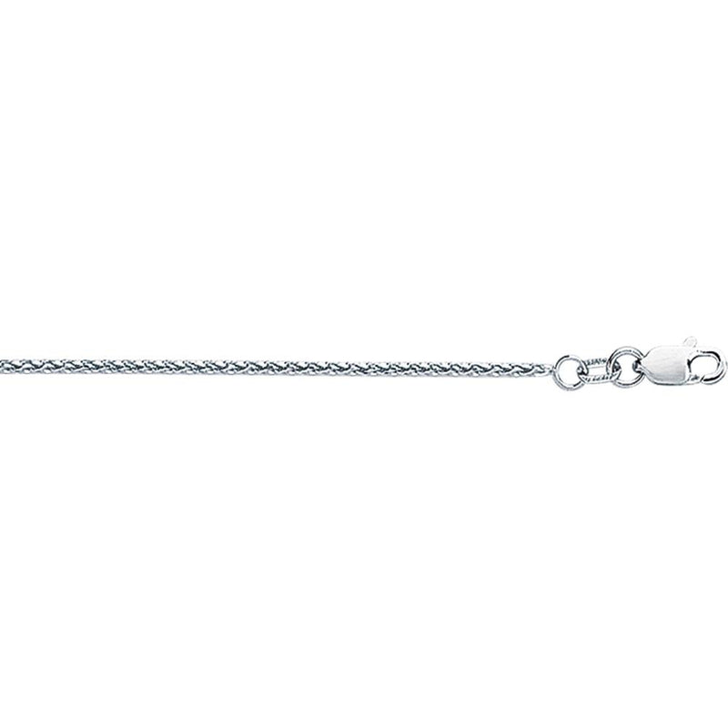 18K White Gold 1.4mm Diamond-Cut Round Wheat Chain Necklace with Lobster Clasp - 18" by Orozza Fine Jewelry
