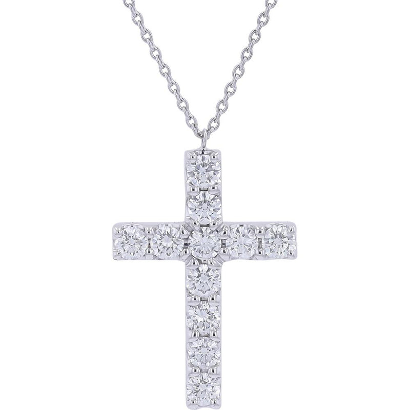 18K White Gold 1.50 Carat Diamond Cross Pendant with Round Brilliant Diamonds