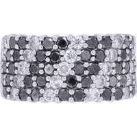 18K White Gold 1.80 Carat Black & White Diamond Wide Band Ring