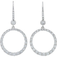 18K White Gold 1.94 Carat Total Weight Diamond Large Hoop Earrings
