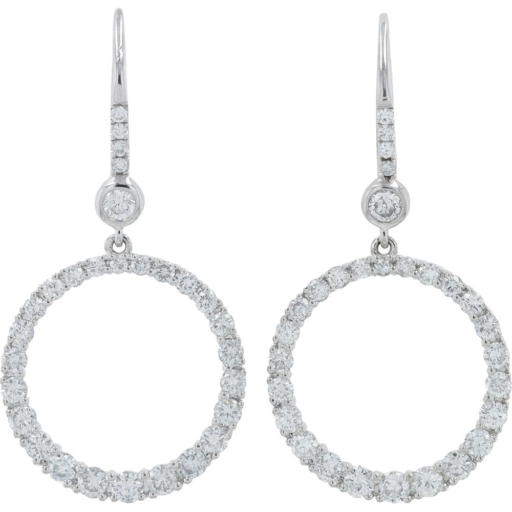 18K White Gold 1.94 Carat Total Weight Diamond Large Hoop Earrings