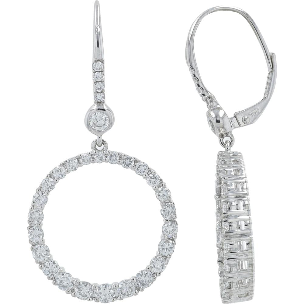 18K White Gold 1.94 Carat Total Weight Diamond Large Hoop Earrings