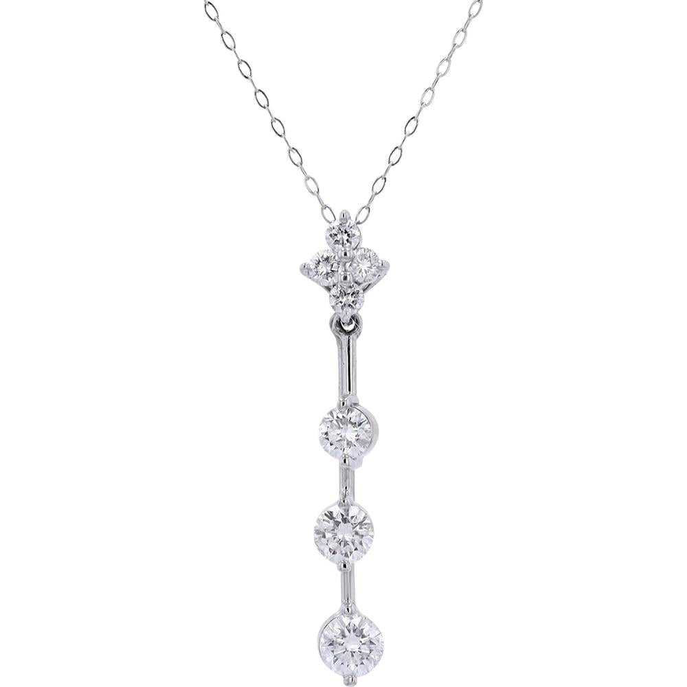 18K White Gold 1 Carat Diamond Pendant Necklace with Cascading Round Diamonds - 1.00 Carat Total Diamond Weight
