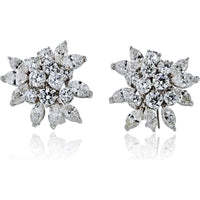 18K White Gold 1-Inch Cluster Earrings with Round and Marquise Diamonds - 7.00 Carat Total Diamond Weight