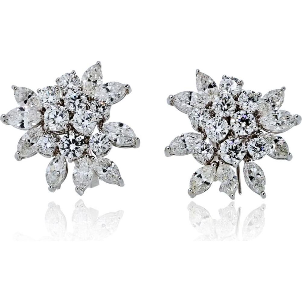 18K White Gold 1-Inch Cluster Earrings with Round and Marquise Diamonds - 7.00 Carat Total Diamond Weight