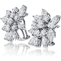 18K White Gold 1-Inch Cluster Earrings with Round and Marquise Diamonds - 7.00 Carat Total Diamond Weight