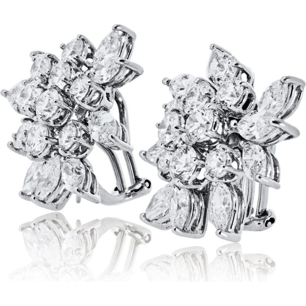 18K White Gold 1-Inch Cluster Earrings with Round and Marquise Diamonds - 7.00 Carat Total Diamond Weight