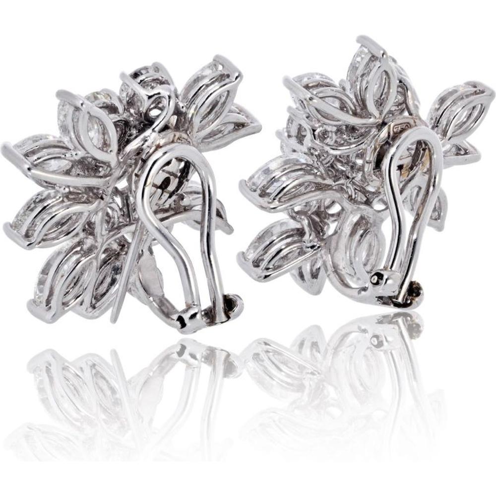 18K White Gold 1-Inch Cluster Earrings with Round and Marquise Diamonds - 7.00 Carat Total Diamond Weight