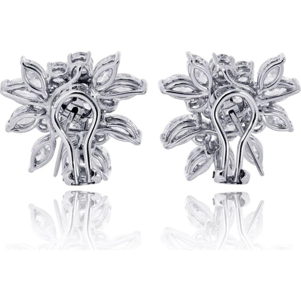 18K White Gold 1-Inch Cluster Earrings with Round and Marquise Diamonds - 7.00 Carat Total Diamond Weight