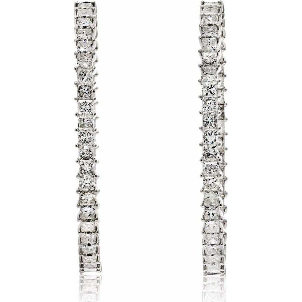18K White Gold 11.06 Total Carat Weight Princess Cut Diamond Hoop Earrings - Radiant Elegance