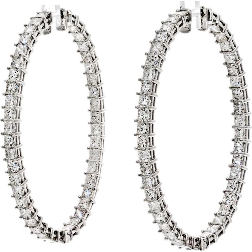 18K White Gold 11.06 Total Carat Weight Princess Cut Diamond Hoop Earrings - Radiant Elegance