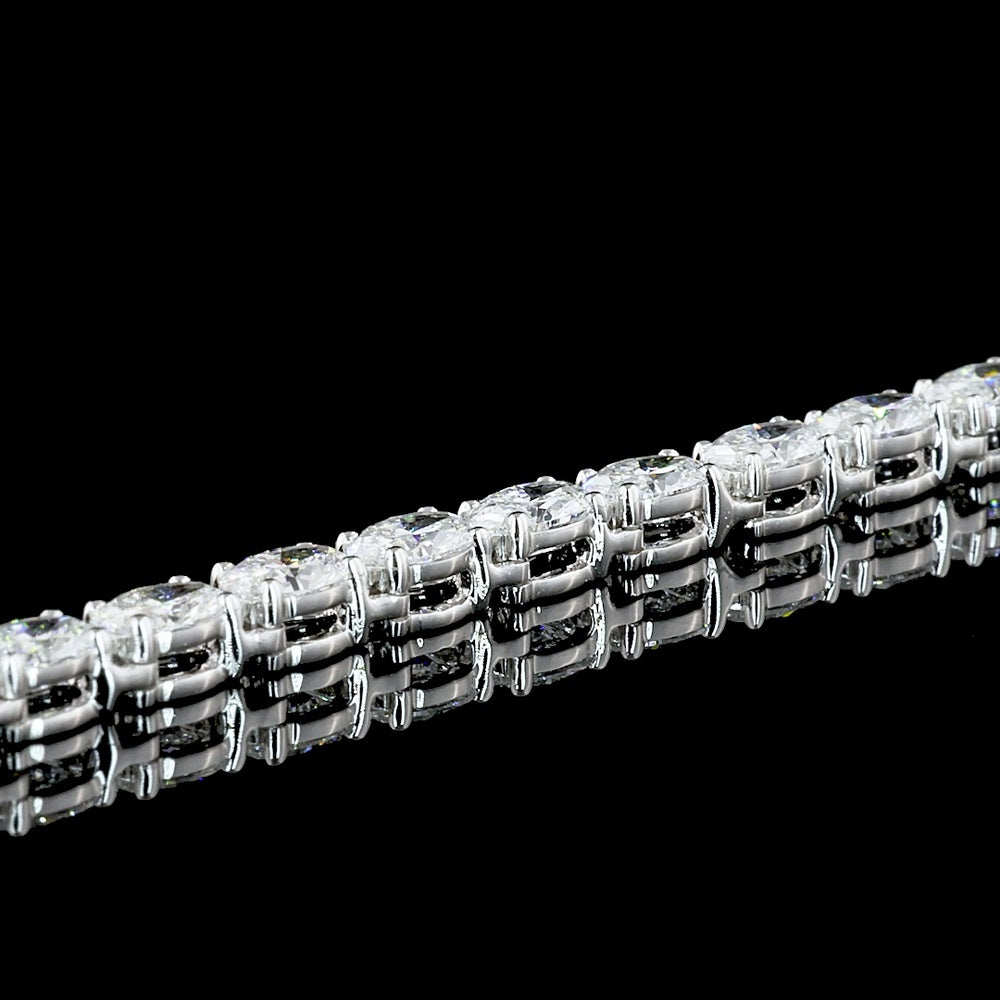 18K White Gold 11.8 Carat Tennis Necklace with East-West Set Oval Cut Lab Diamonds - 104 Stones E-F VS Quality - Covaloro Fine Jewelry