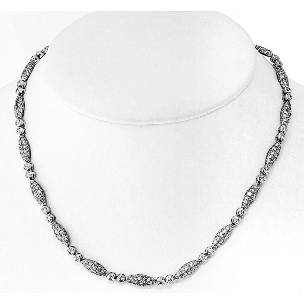 18K White Gold 15-Inch Graff Tennis Necklace with Pave-Set Round Diamonds - 15.75 Carats Total Diamond Weight