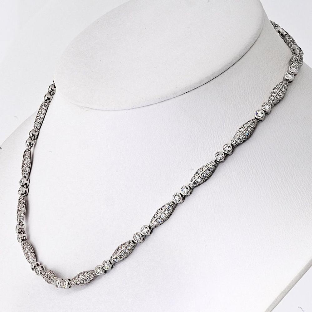 18K White Gold 15-Inch Graff Tennis Necklace with Pave-Set Round Diamonds - 15.75 Carats Total Diamond Weight