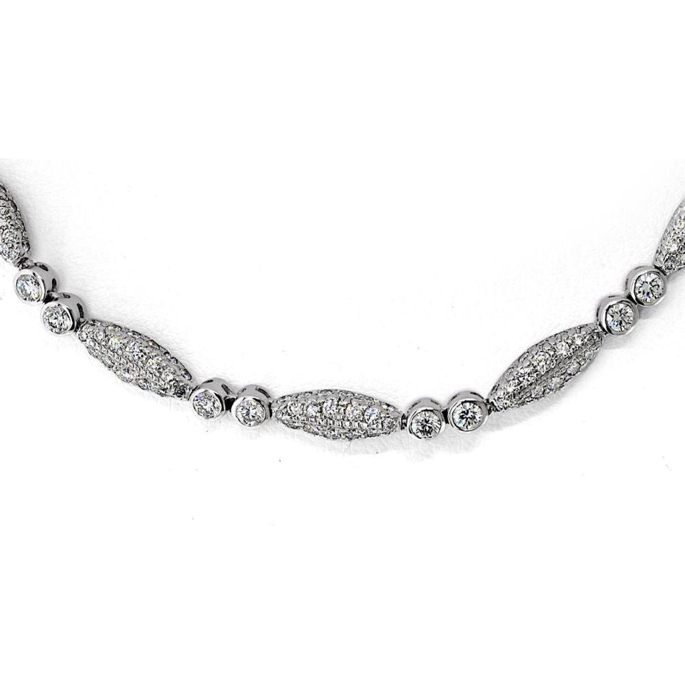 18K White Gold 15-Inch Graff Tennis Necklace with Pave-Set Round Diamonds - 15.75 Carats Total Diamond Weight