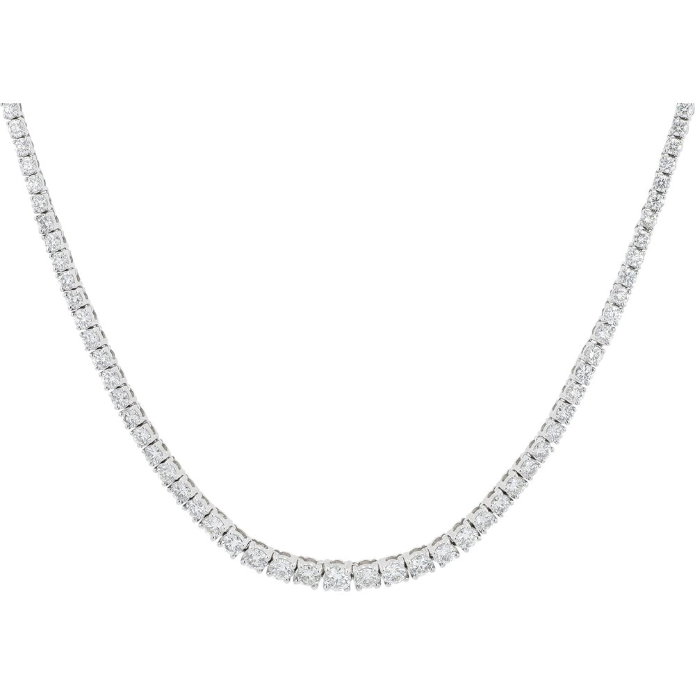 18K White Gold 15-Inch Tennis Necklace with Prong-Set Round Diamonds - 7.00 Carat Total Diamond Weight