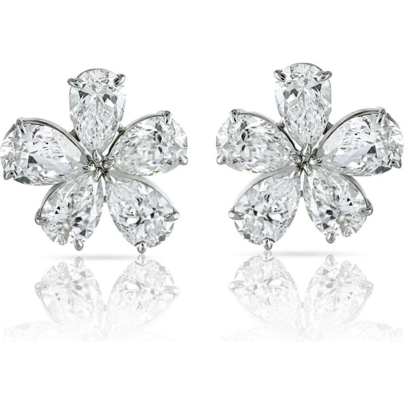 18K White Gold 16.01 Total Carat Weight GIA Certified D-E Color Pear Cut Diamond Flower Stud Earrings