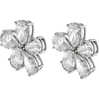 18K White Gold 16.01 Total Carat Weight GIA Certified D-E Color Pear Cut Diamond Flower Stud Earrings