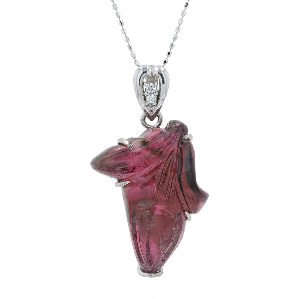 18K White Gold 17.30 Carat Free - Form Purple Tourmaline Pendant with 0.03 Carat Diamond Accents