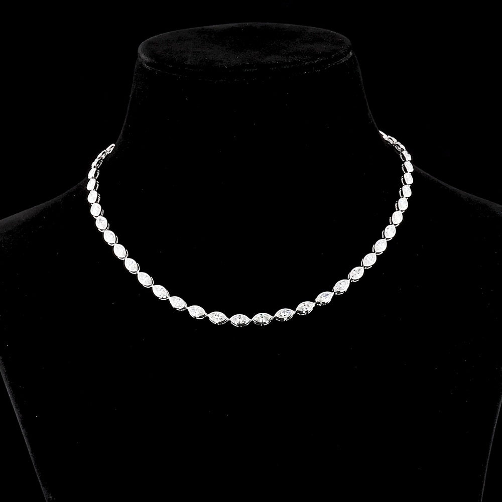18K White Gold 17.5" Tennis Necklace with East-West Bezel Set Marquise Cut Lab Diamonds - 10.07 Carat Total Diamond Weight - Covaloro Fine Jewelry