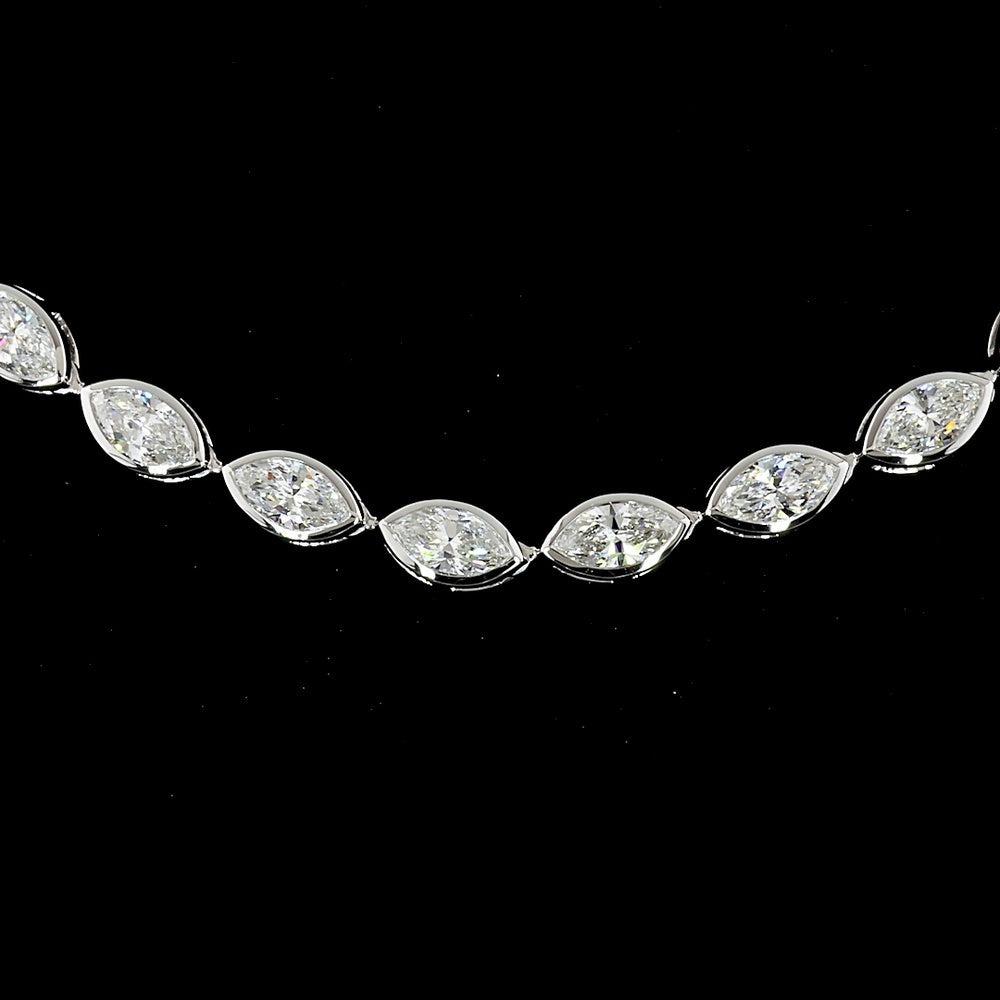 18K White Gold 17.5" Tennis Necklace with East-West Bezel Set Marquise Cut Lab Diamonds - 10.07 Carat Total Diamond Weight - Covaloro Fine Jewelry