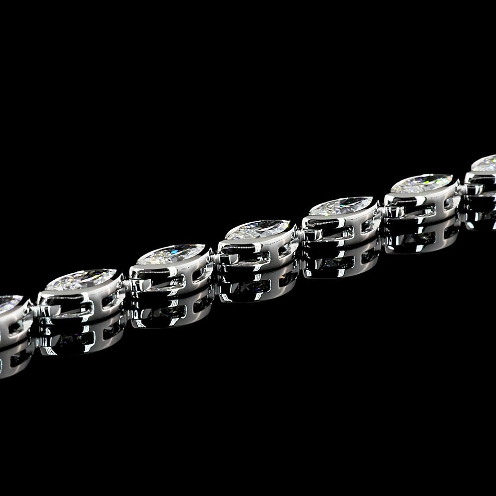 18K White Gold 17.5" Tennis Necklace with East-West Bezel Set Marquise Cut Lab Diamonds - 10.07 Carat Total Diamond Weight - Covaloro Fine Jewelry
