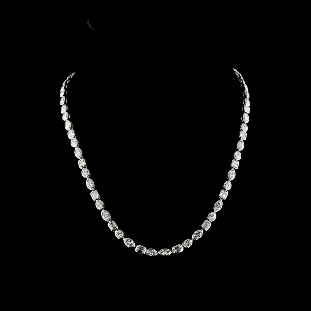 18K White Gold 17.58 Carat Tennis Necklace with Bezel-Set Marquise, Emerald & Oval Lab Diamonds in East-West Orientation - Covaloro Fine Jewelry