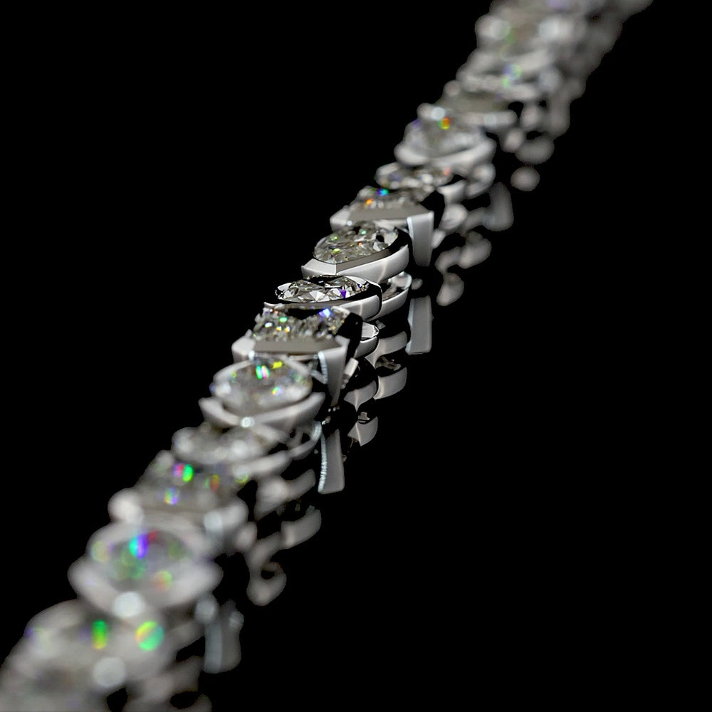 18K White Gold 17.58 Carat Tennis Necklace with Bezel-Set Marquise, Emerald & Oval Lab Diamonds in East-West Orientation - Covaloro Fine Jewelry