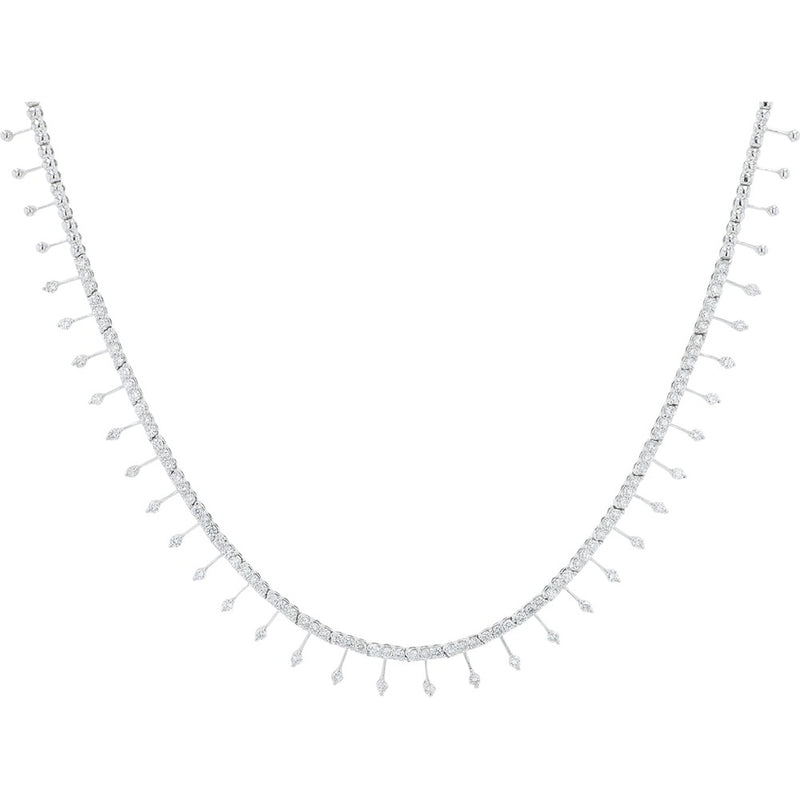 18K White Gold 17-Inch Diamond Drop Necklace with Round Cut Stones - 2.17 Carat Total Diamond Weight